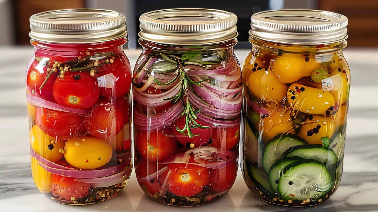 Pickled Cherry Tomatoes, Red Onions, and Cucumbers