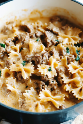 Cheesy Beef And Bowtie Pasta In Garlic Butter