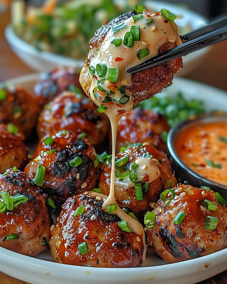 Korean BBQ Meatballs with Spicy Mayo Dip