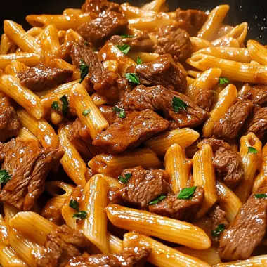 One-Skillet Spicy Honey BBQ Steak Pasta