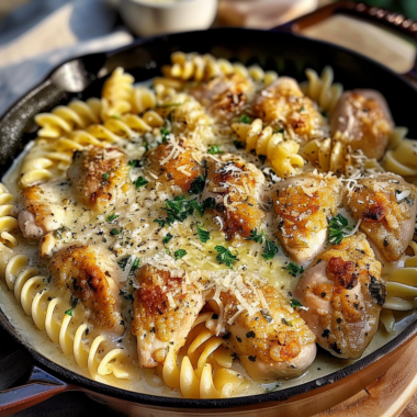 Creamy Garlic Butter Chicken and Rotini in Parmesan Sauce