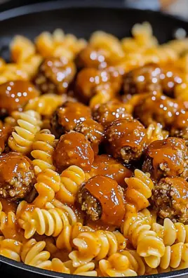 Cheesy One-Pan Honey BBQ Meatball Pasta