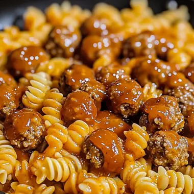 Cheesy One-Pan Honey BBQ Meatball Pasta