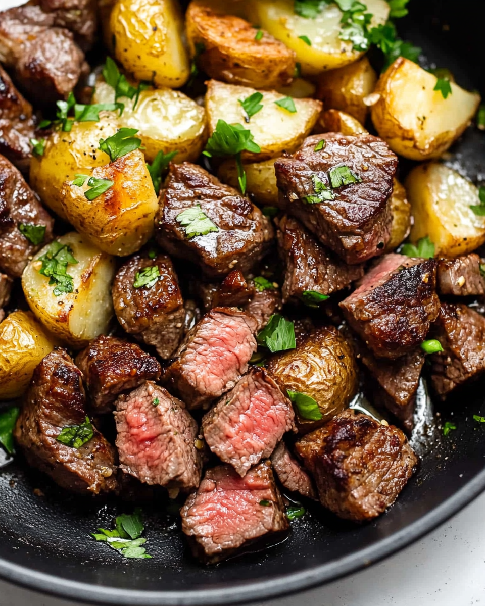 Garlic Butter Steak Bites and Potatoes