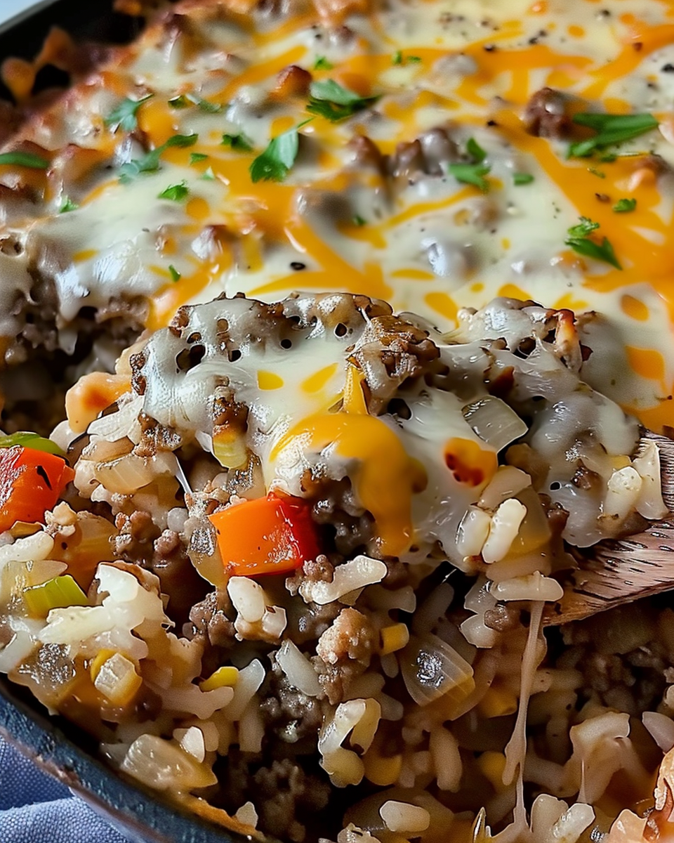 French Onion Ground Beef and Rice Casserole