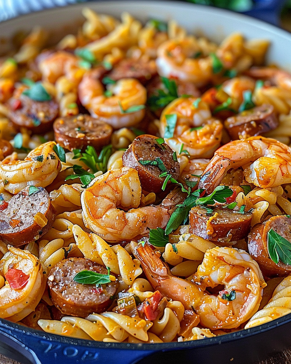 Cajun Ranch Shrimp and Sausage Pasta Skillet