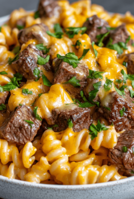 Cheesy Steak Bites and Rotini Pasta