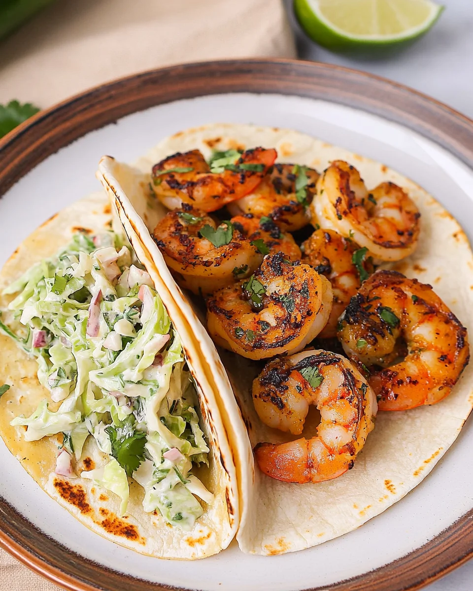 Cilantro Lime Shrimp Tacos with Creamy Slaw
