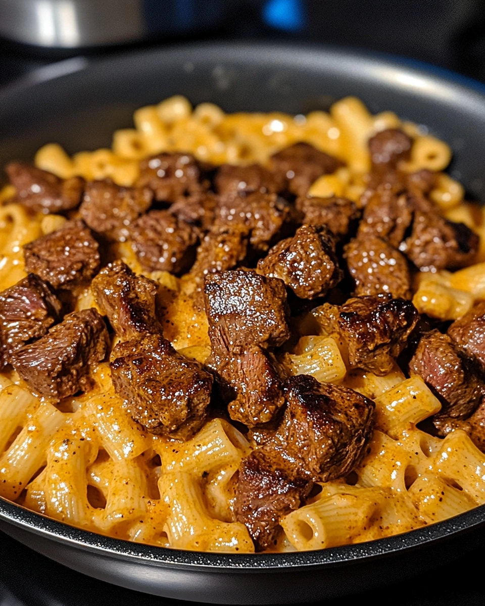 One-Pan Creamy Spicy Cajun Steak Bites & Cheddar Pasta