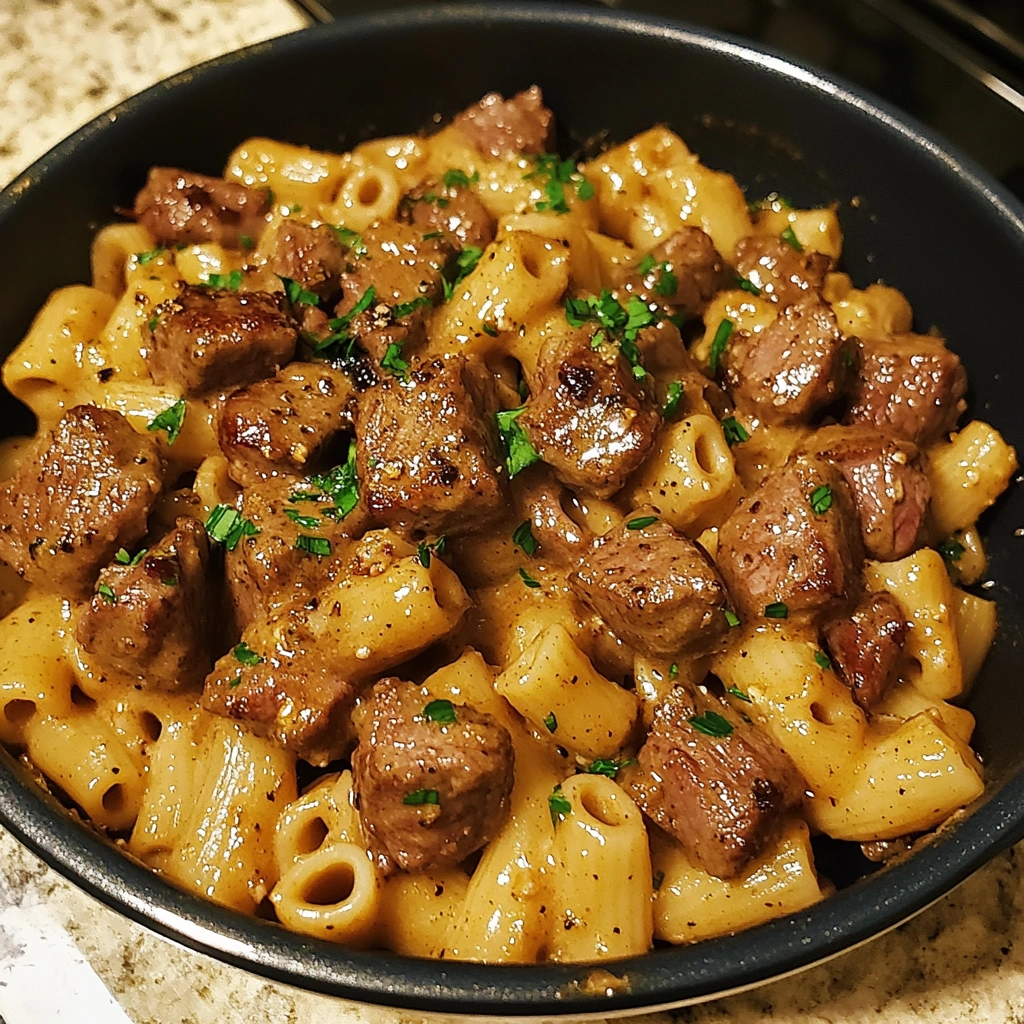 One Skillet Creamy Cajun Garlic Steak Bites Pasta