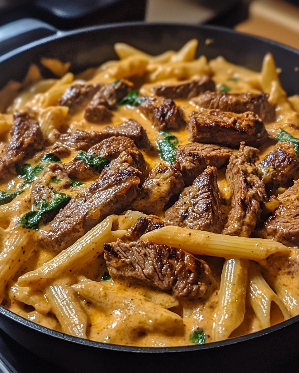 Skillet Creamy Spicy Cajun Steak & Cheddar Pasta