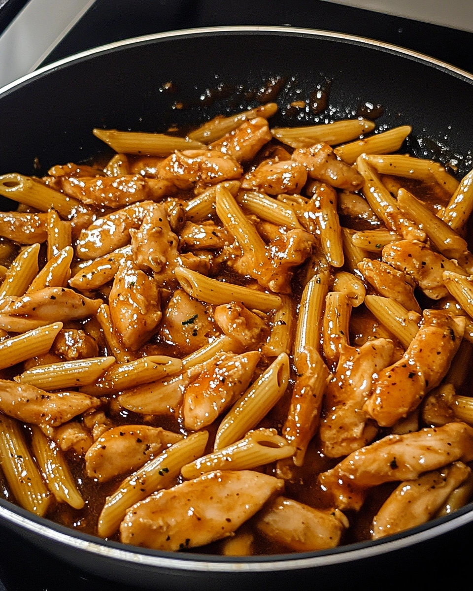Sticky Honey Garlic Chicken Penne Skillet