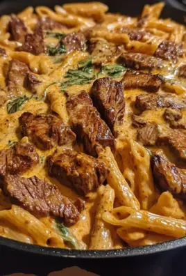 Skillet Creamy Spicy Cajun Steak Cheddar Pasta Recipe
