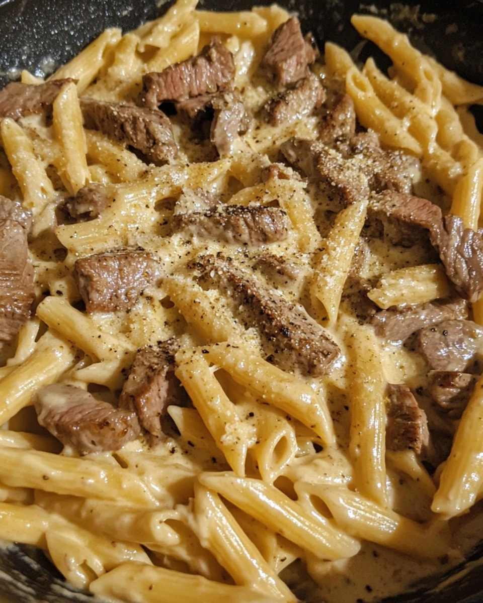 Creamy Sweet Garlic Parmesan Steak Pasta