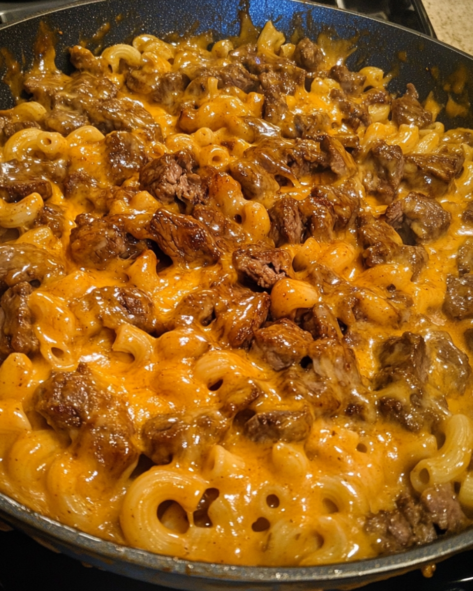 Spicy BBQ Steak Mac Cheese Skillet