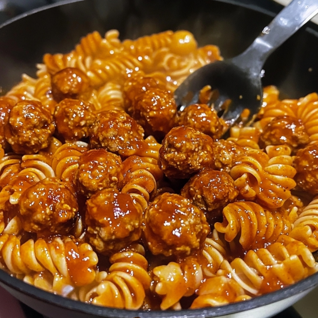 Sweet and Tangy BBQ Chicken Meatball Pasta 2