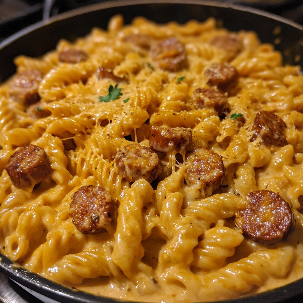 Cheesy Honey Cajun Sausage Pasta 1