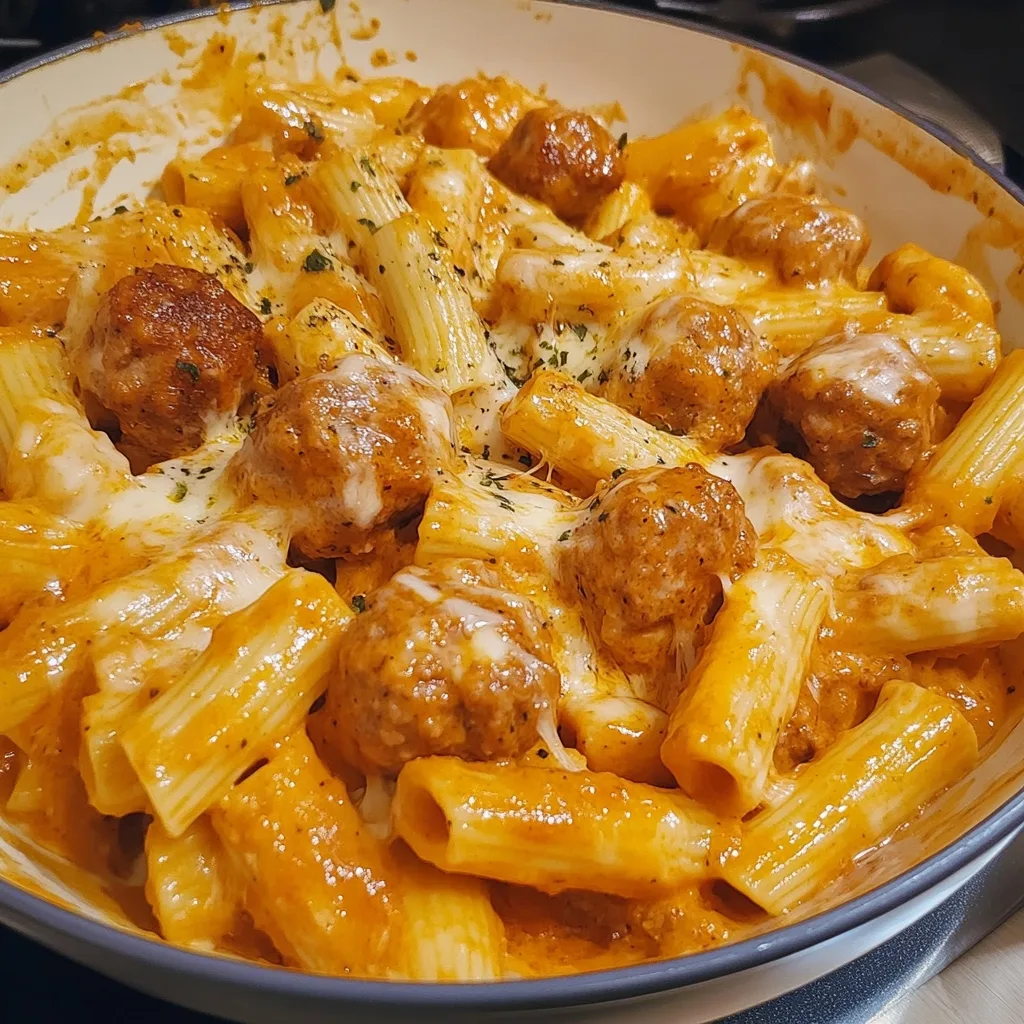 Creamy BBQ Ranch Meatball Cheddar Rigatoni