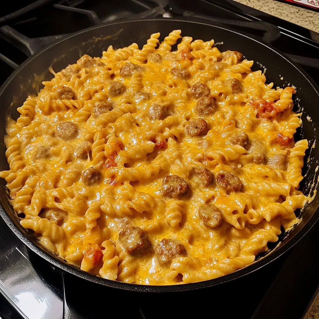 Creamy Cheddar Honey Garlic Sausage Pasta Skillet 1
