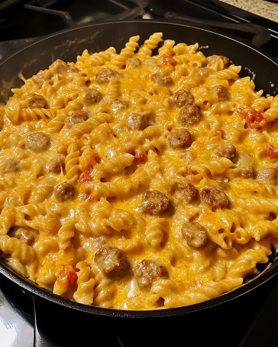 Creamy Cheddar Honey Garlic Sausage Pasta Skillet 2