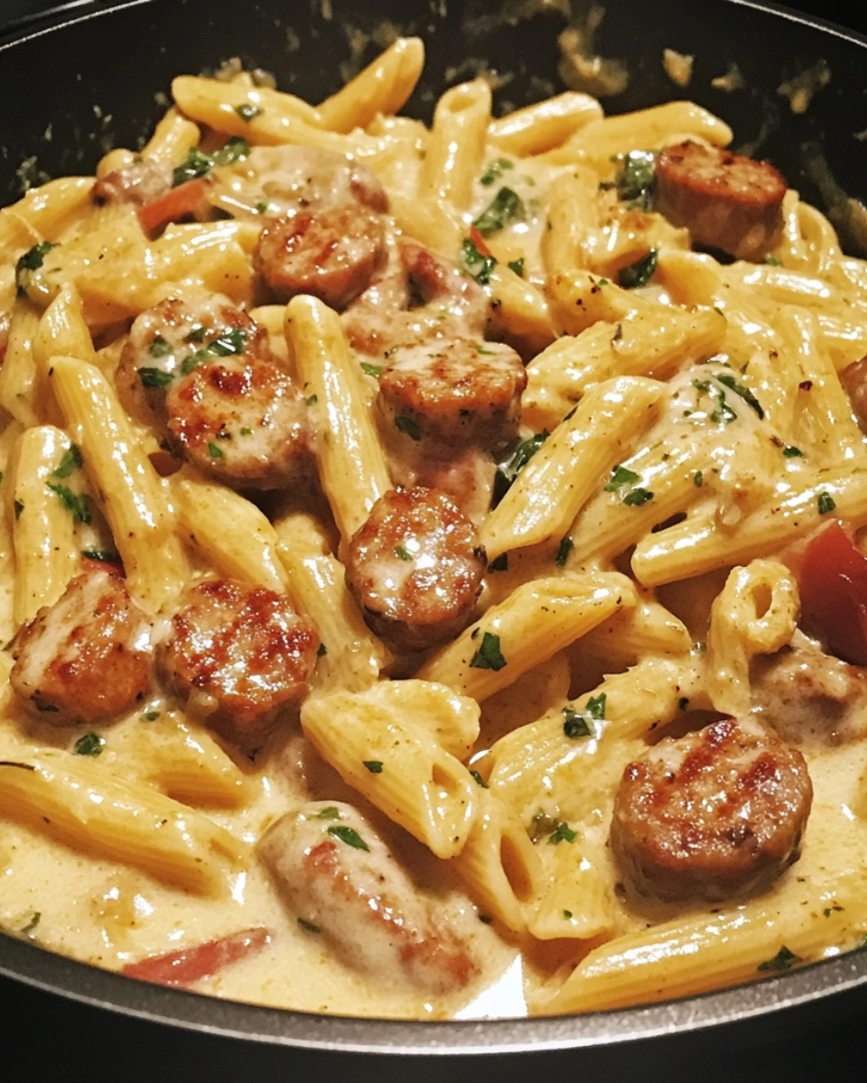 One Skillet Sticky Garlic Butter Cajun Sausage Pasta 2