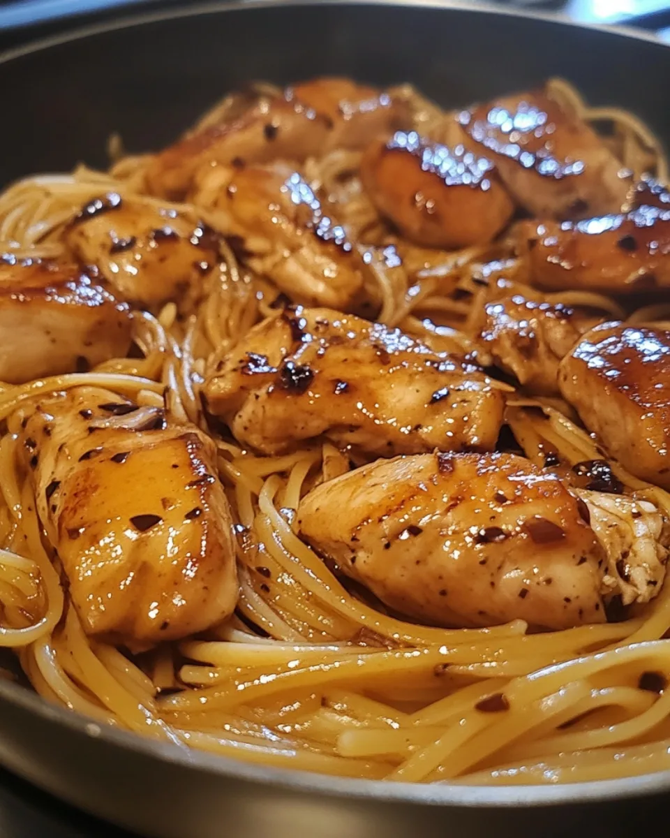 One Skillet Sticky Sweet Garlic Chicken Pasta 1
