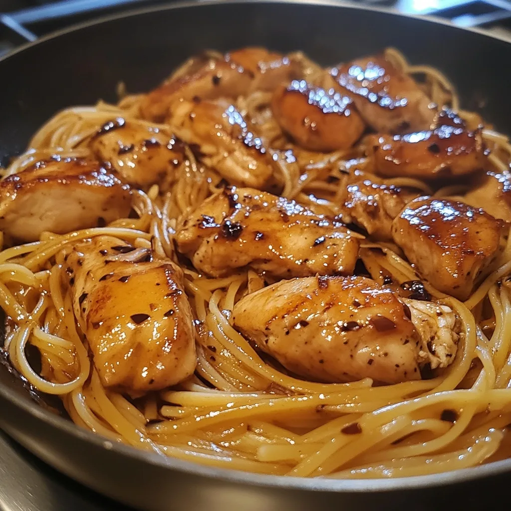 One Skillet Sticky Sweet Garlic Chicken Pasta 2