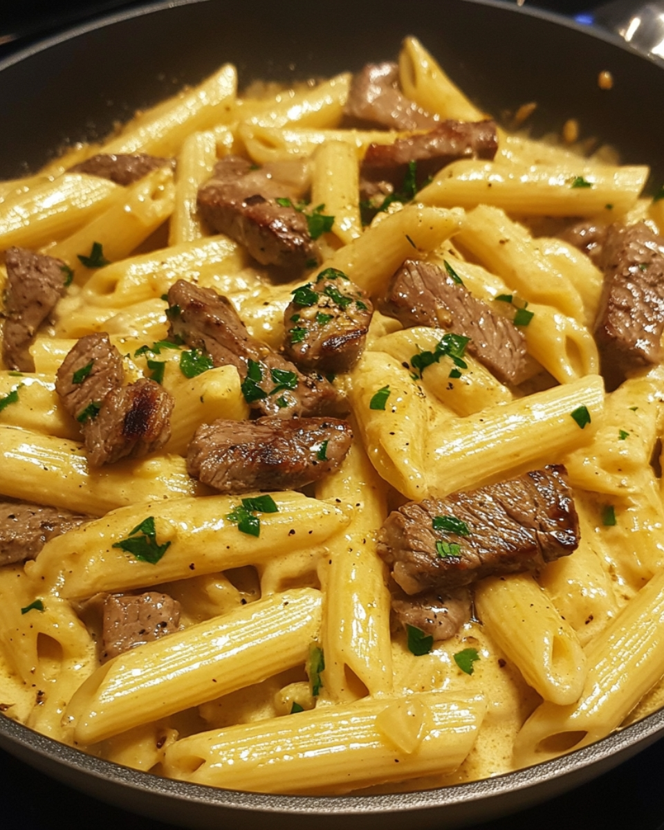 Skillet Creamy Garlic Honey Butter Steak Pasta 2