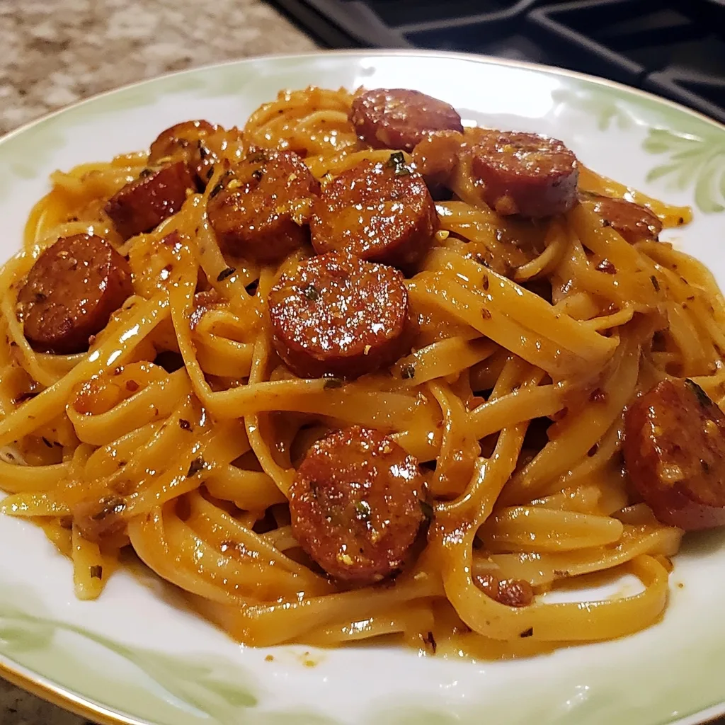 Sticky Garlic Butter Honey Sausage Pasta 2
