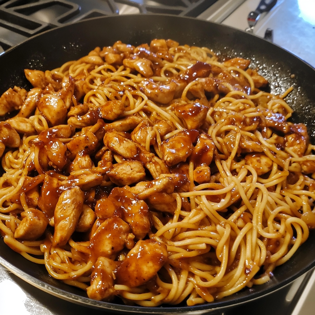 Sticky Teriyaki BBQ Chicken Pasta Skillet 1