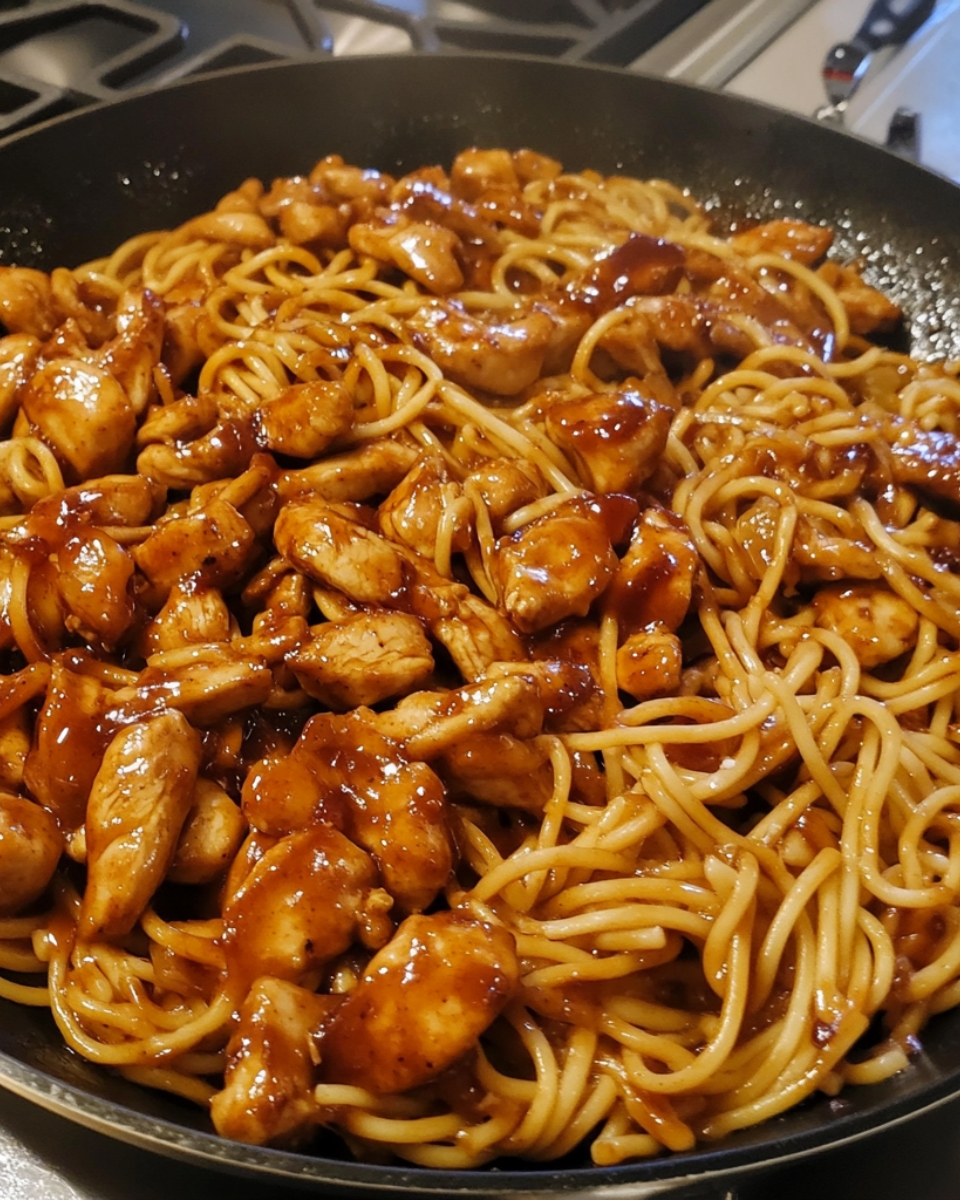 Sticky Teriyaki BBQ Chicken Pasta Skillet 2